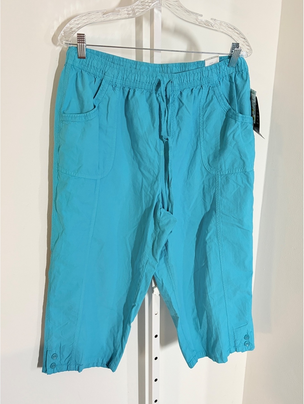 Erika Women's Aqua Blue Cotton Capri Pants Size 1X